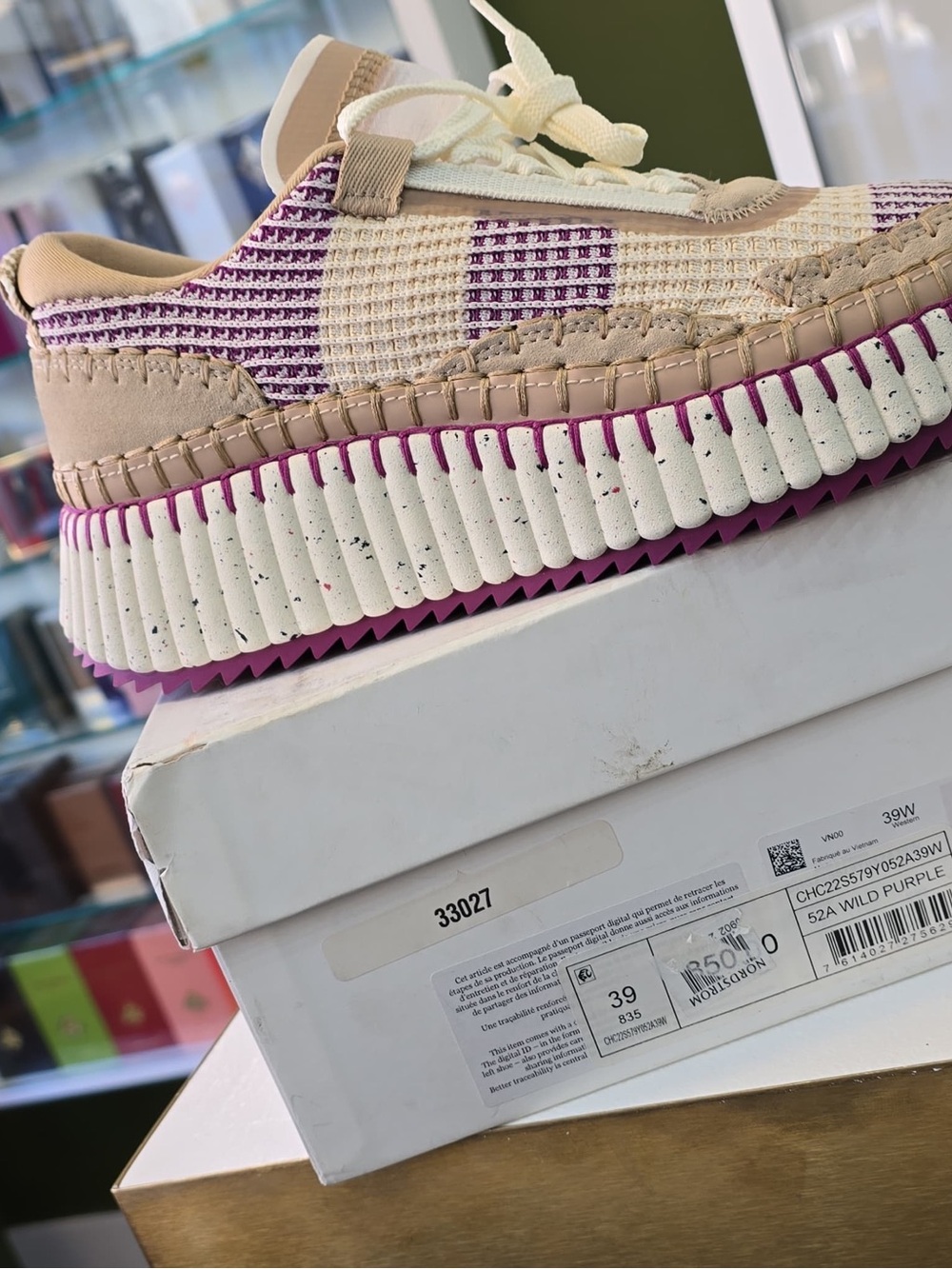 Chloé Cream and Purple Platform Knit Sneakers